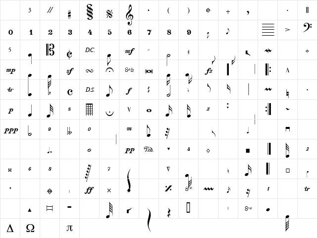 SaxNViolinsSSK Regular Character Map