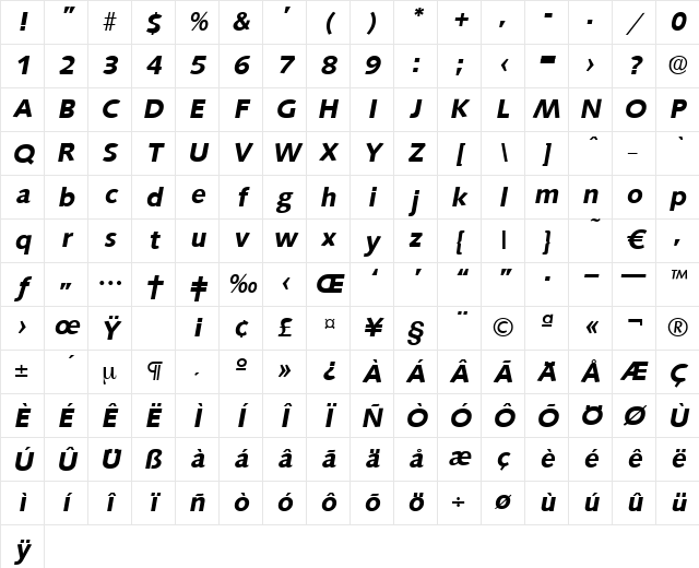 Saxony-DemiBoldIta Regular Character Map