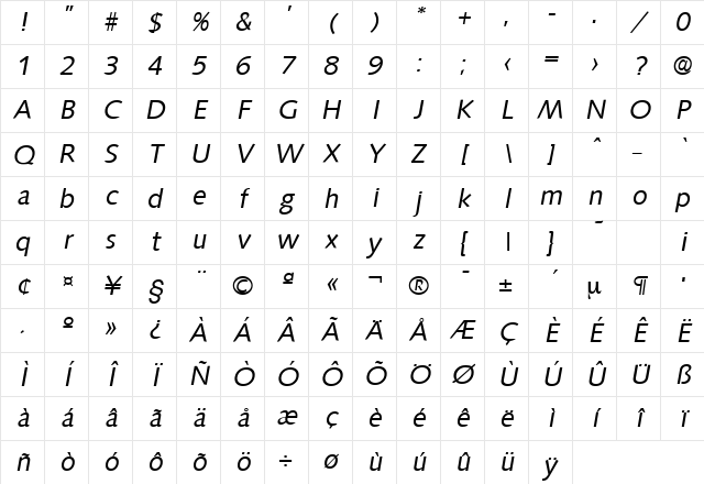 Saxony-Serial RegularItalic Character Map