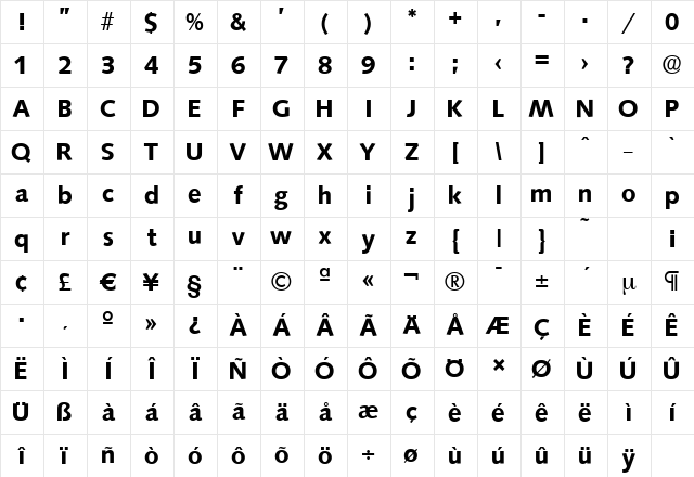 SaxonySerial Bold Character Map