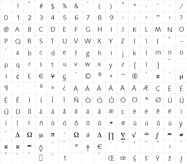 SaxonySerial-Light Regular Character Map SaxonySerial-Light Regular Character Map