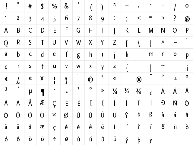 ScalaSans Cond Regular Character Map ScalaSans Cond Regular Character Map