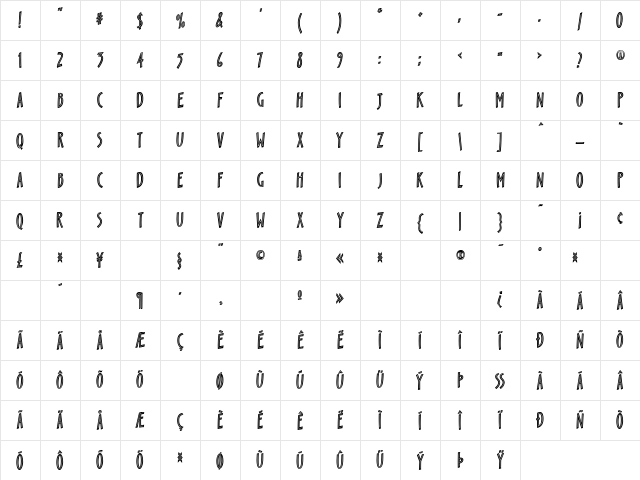 Scamp BoldInline Character Map