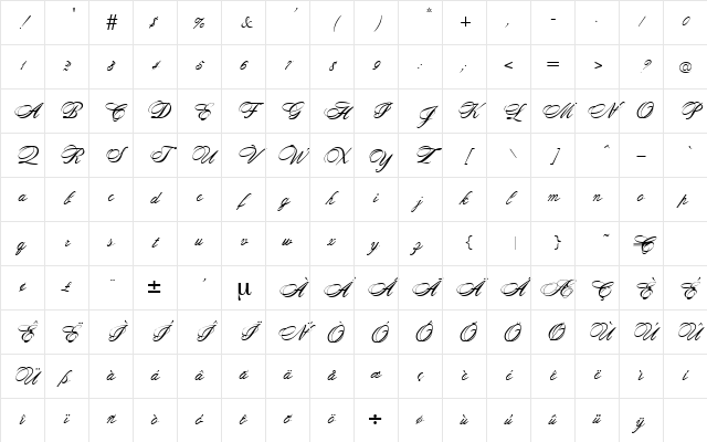 Scarlet Regular Character Map