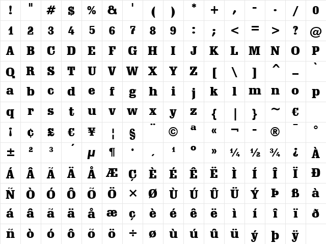 Schadow Blk BT Black Character Map