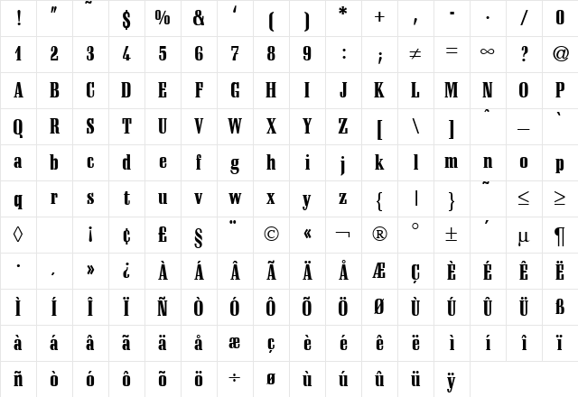 SchadowCondHeavy DB Regular Character Map SchadowCondHeavy DB Regular Character Map