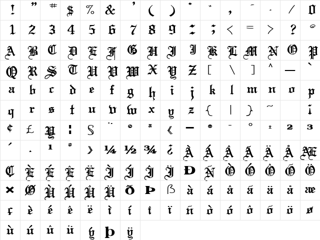 SchamSSK Bold Character Map