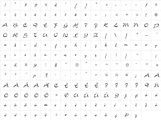 ScheherezadeCondensed Regular Character Map