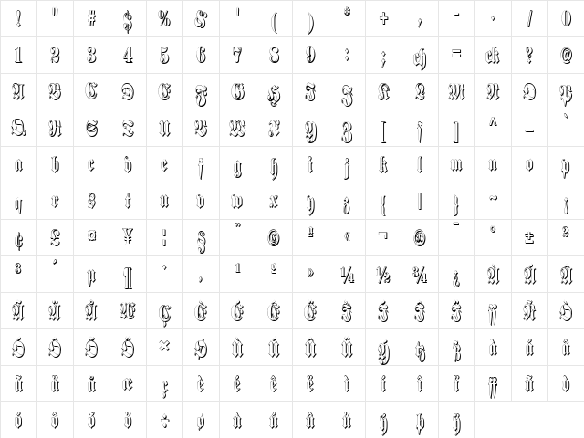 Schmalfette Fraktur Schattiert Regular Character Map