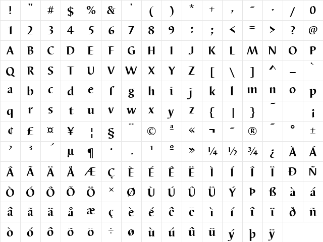 Barbedor Bold Character Map
