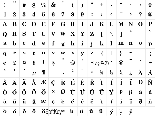 Schoolbook Bold Character Map