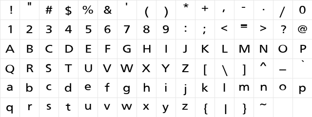 SchranerExt-Nor Regular Character Map