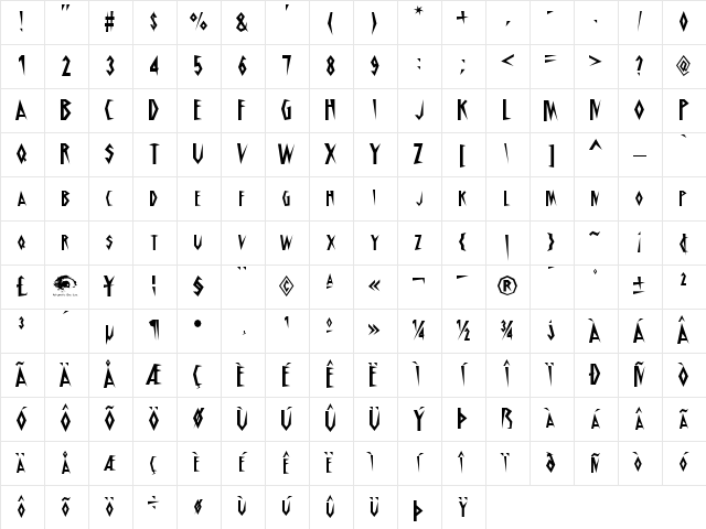 Schrill AOE Regular Character Map