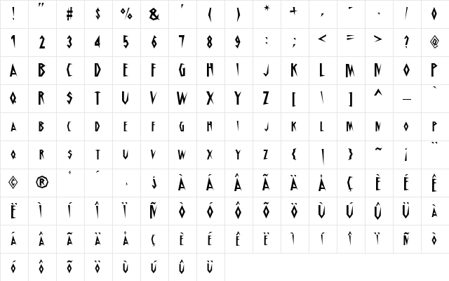 Schrill AOE Regular Character Map