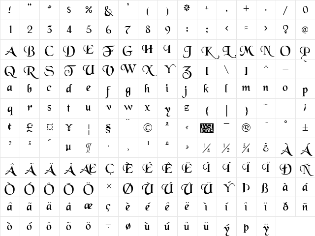 Schwarzwald Regular Character Map