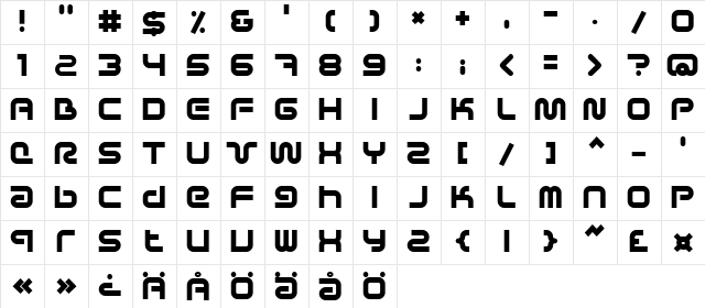 Sci Fied X Bold Character Map