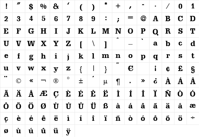 ScoutLightDB Bold Character Map