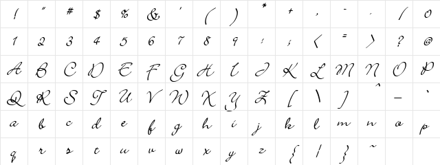 Scrap Calligraphy Regular Character Map