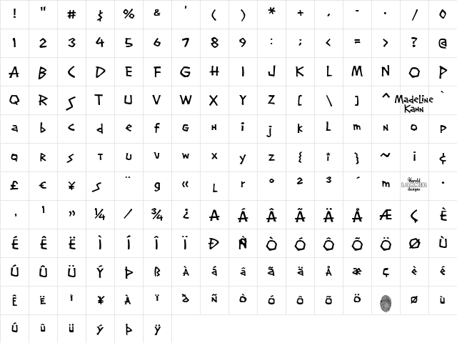 Screwball Regular Character Map Screwball Regular Character Map