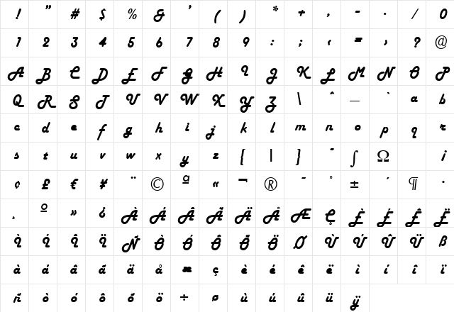 Script-H652 Regular Character Map