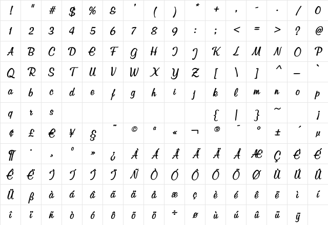 Script3 Bold Character Map