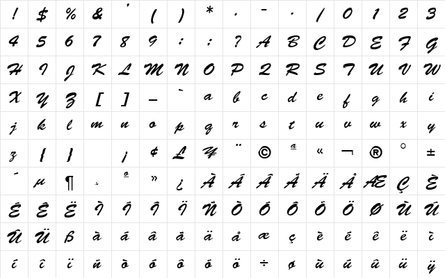 BarcBrushDB Bold Character Map