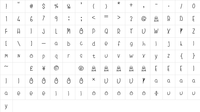 SDBoo Regular Character Map
