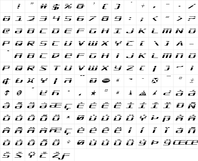 SDF Laser Italic Laser Italic Character Map