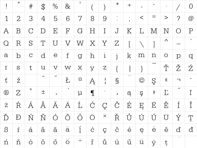 SerifaDEELig Regular Character Map
