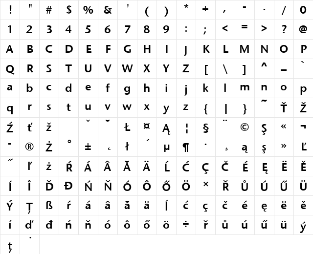 StoneSanItcTEESem Regular Character Map