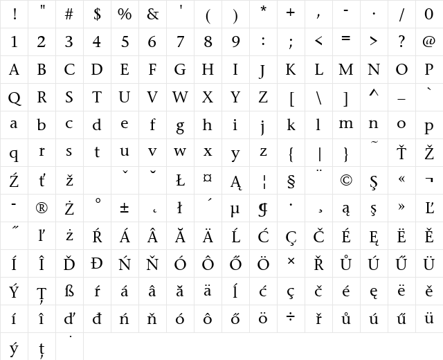 StoneSerItcTEEMed Regular Character Map StoneSerItcTEEMed Regular Character Map