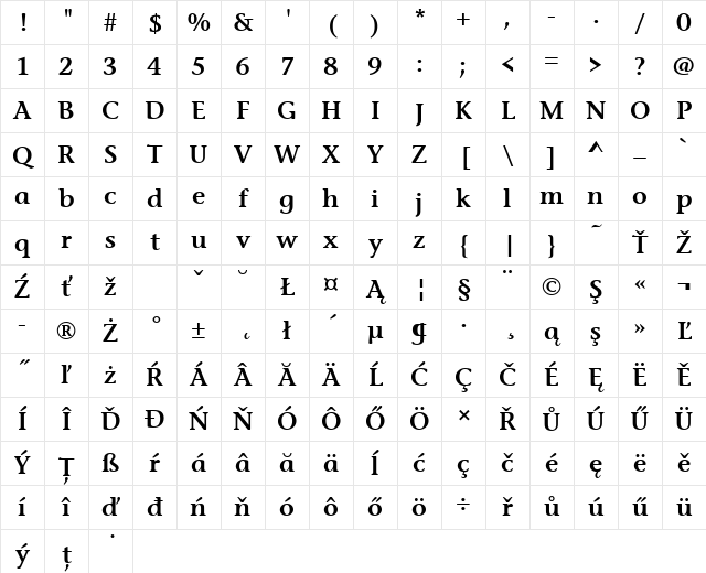 StoneInfItcTEESem Regular Character Map