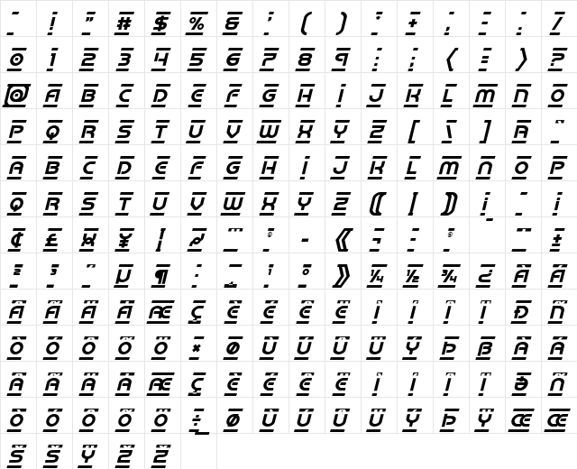 Barcade Italic Italic Character Map