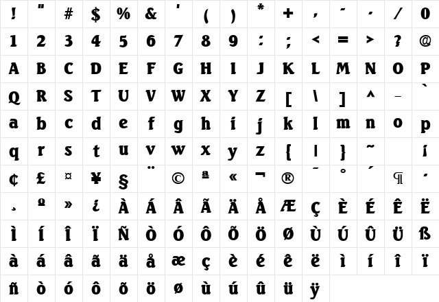 Seabird Heavy SF Bold Character Map