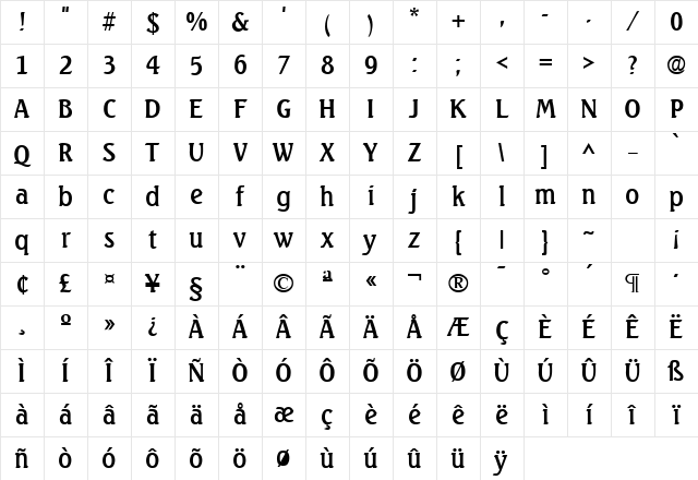 Seabird SF Regular Character Map