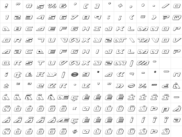 Sea-Dog 3D Italic Regular Character Map