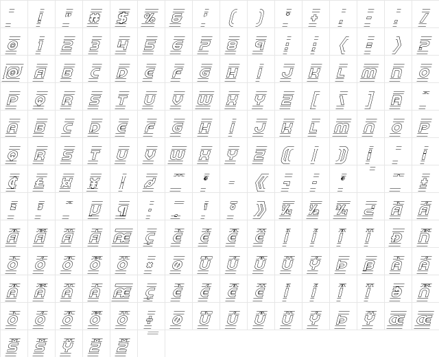 Barcade Outline Italic Outline Italic Character Map