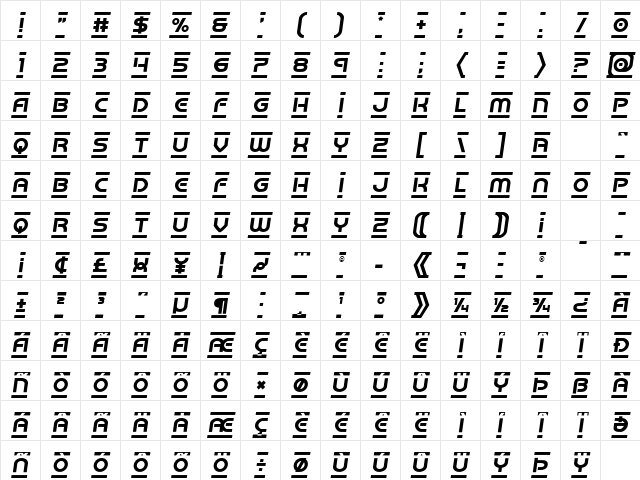 Barcade Semi-Italic Semi-Italic Character Map