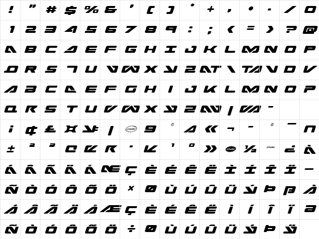 Sea-Dog Italic Regular Character Map