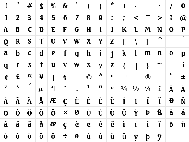 Seagull Bold Character Map