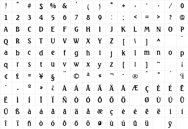 Seagull Regular Character Map