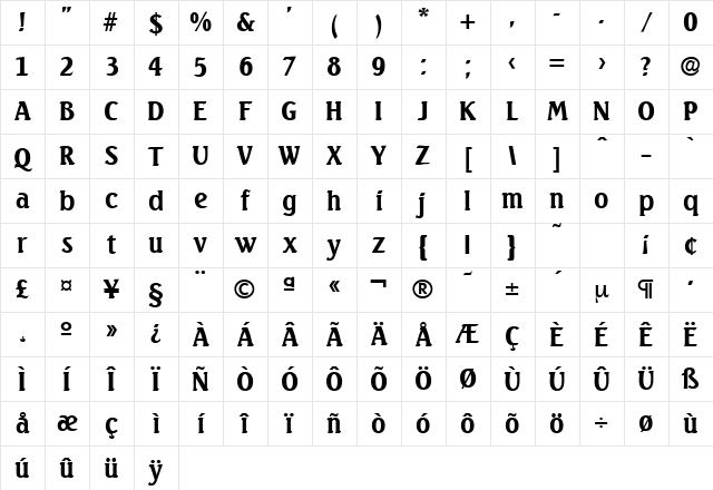 Seagull-Serial Bold Character Map
