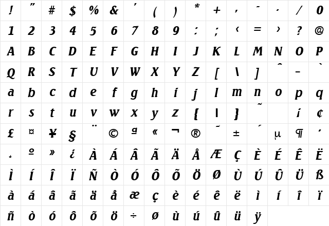 Seagull-Serial BoldItalic Character Map