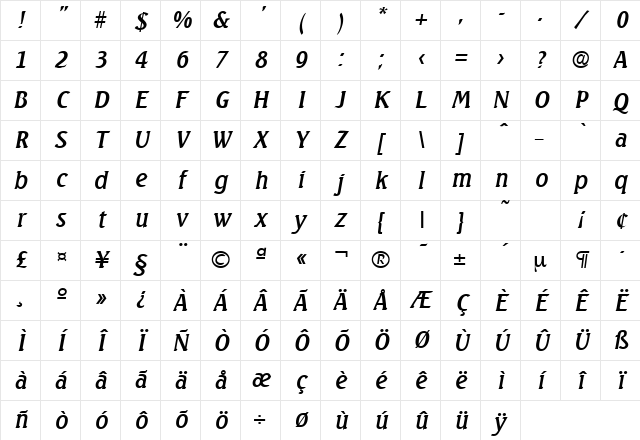Seagull-Serial RegularItalic Character Map