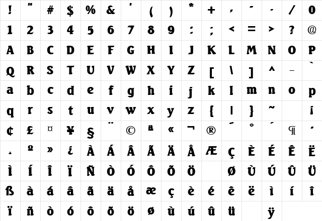 SeagullLH Bold Character Map SeagullLH Bold Character Map