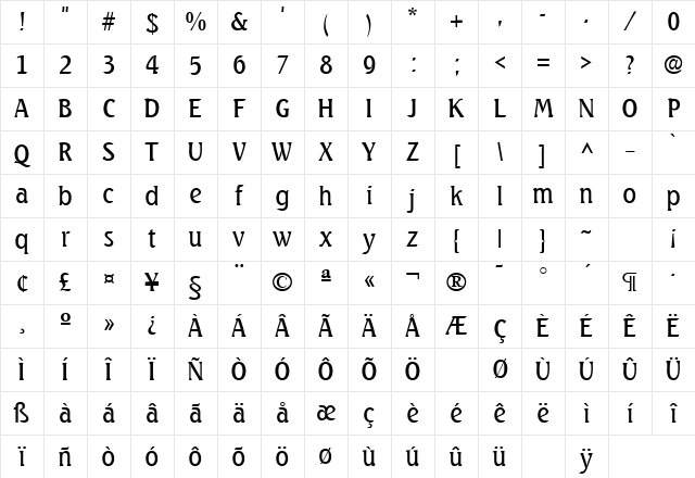 SeagullLH Regular Character Map SeagullLH Regular Character Map