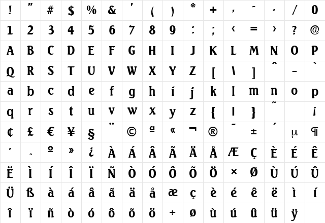 SeagullSerial Bold Character Map