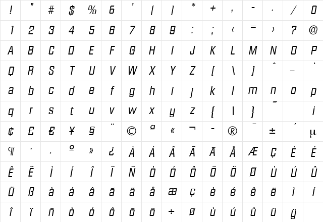 SeanBecker Italic Character Map