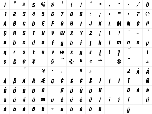SeanBeckerRandom-ExtraBold Italic Character Map