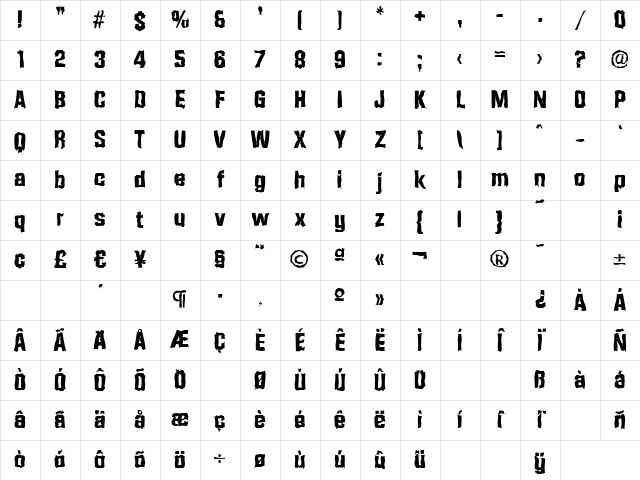 SeanBeckerRandom-ExtraBold Regular Character Map